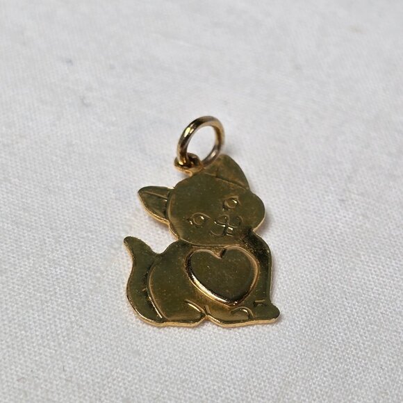 Kitty with Pink Heart Pendant Charm Fashion Jewelry Gold Tone Cat Love Kitten - Picture 5 of 8